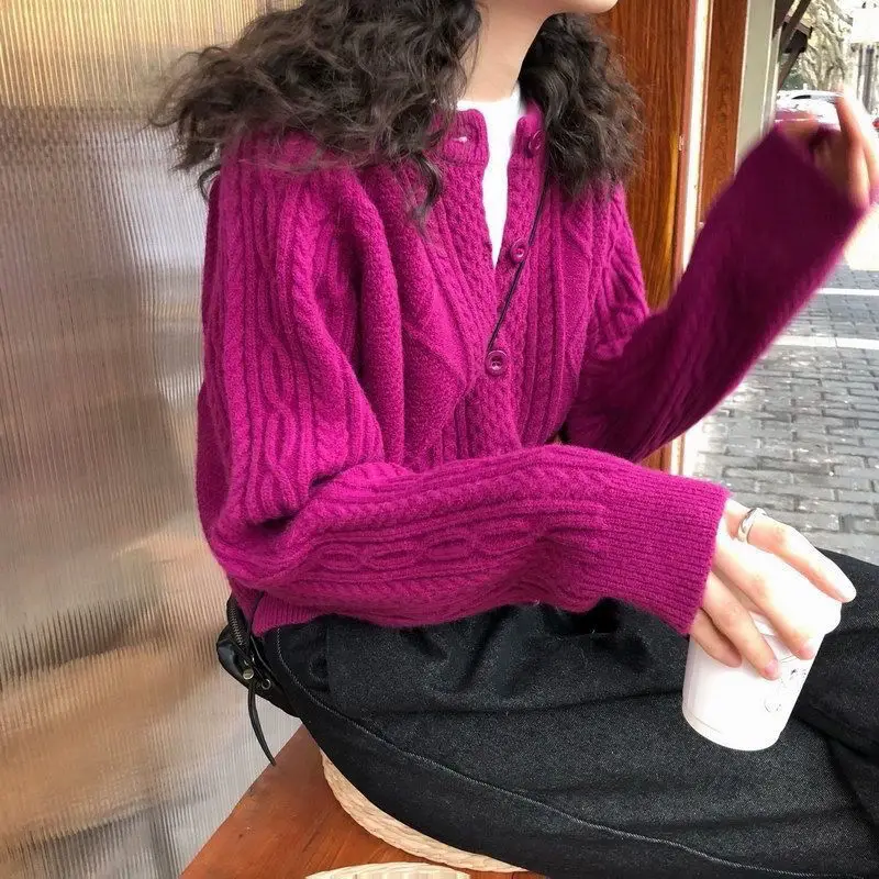 

Casual Cardigans All-match Full-sleeved Brief Women Basic Short Sweaters Korean Stripe Pull Female Girls Knitting