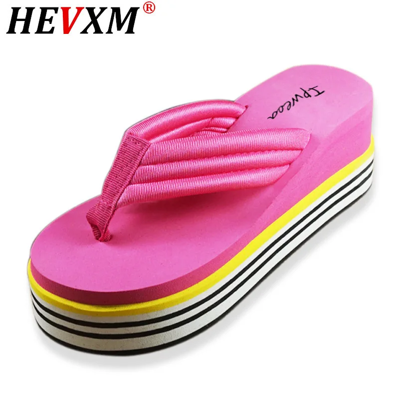 

2021 New Summer Women Flip flops Fashion Slope and Thick Sand Beach Slippers Candy Color Wedges Platform Outdoor Slippers
