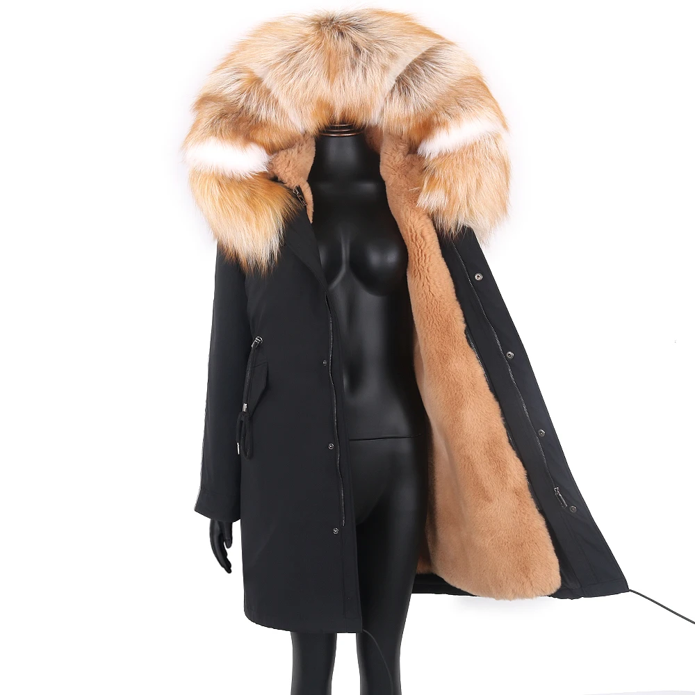 2021 Waterproof Long Parka female Real Fur Coat Winter Jacket Women Warm Thick Natural Fox Fur Collar Outerwear Streetwear