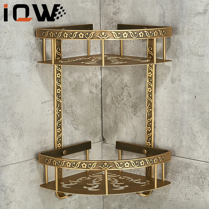 Античные латунные полки для ванной комнаты 2 слоя без гвоздей угловая полка