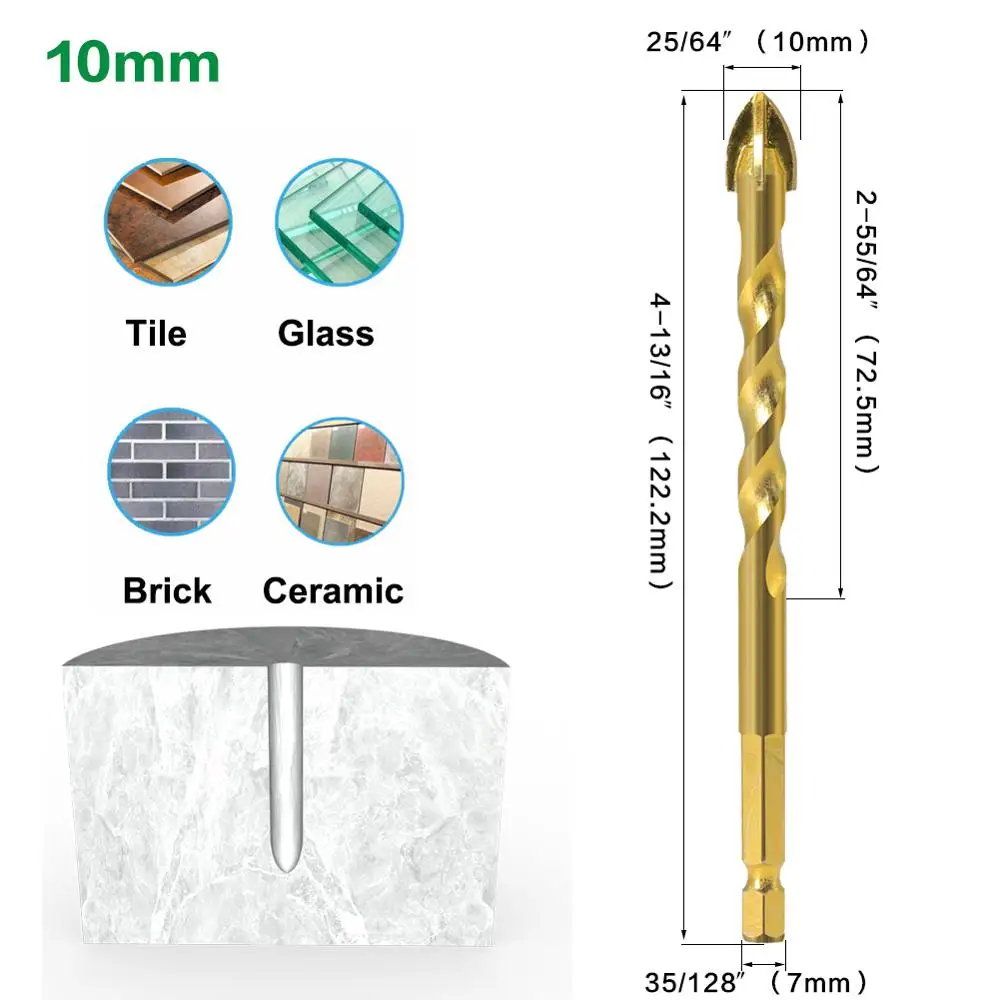 5 шт. 7 мм шестигранный хвостовик Спиральные стеклянные сверла набор сверл из