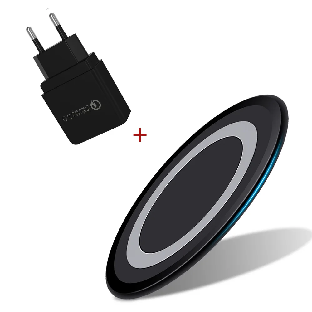 Black EU Plug Ascromy беспроводное Qi ультратонкое зарядное устройство 10 Вт для samsung Galaxy S10 S9 S8 Plus s10e s10+ s7 Быстрая зарядка cargador inalambrico - Тип штекера: Black EU Plug