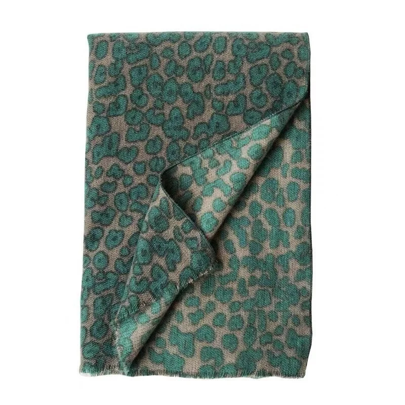

Foreign Style Avocado Green Women's Scarf. Korean Fashion Leopard Print Long and Thick Shawl In Winter. Scarf and Shawl