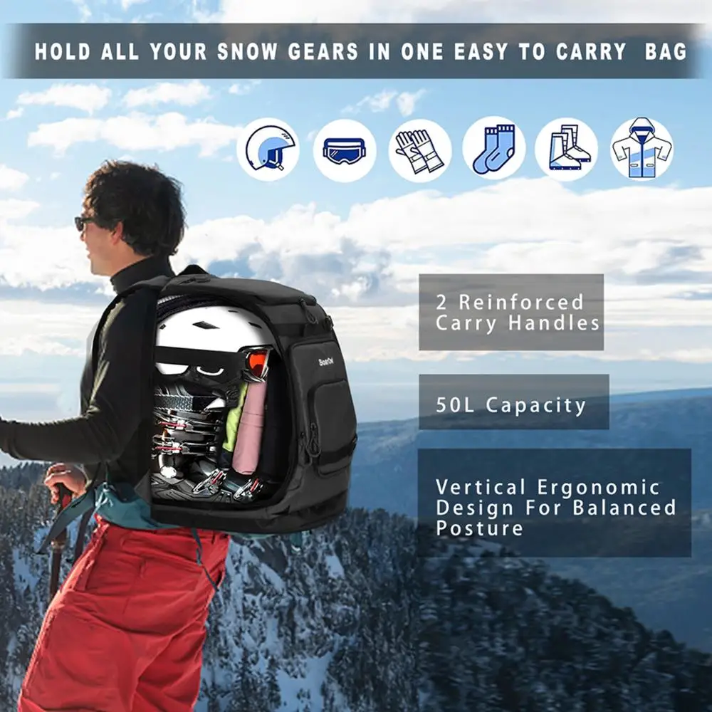 

50L High-Capacity Ski Backpack Nylon Waterproof Wear-Resistant Can Be Installed Ski Boots,Helmets Goggles Clothing ski board