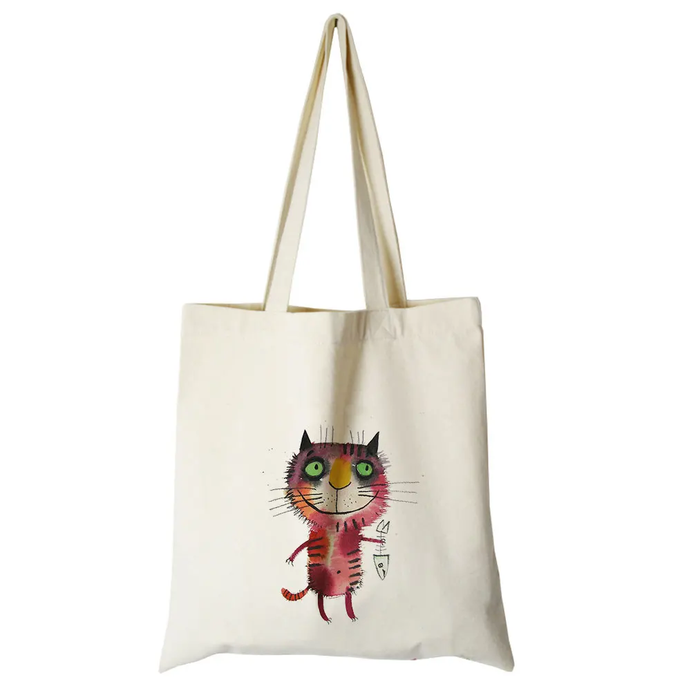cotton canvas bag07 Милый кот мультфильм холст на заказ tote индивидуальные Эко сумки на заказ сумка для покупок с логотипом хлопок сумка многоразовая утилизация сумка - Цвет: cotton canvas bag07