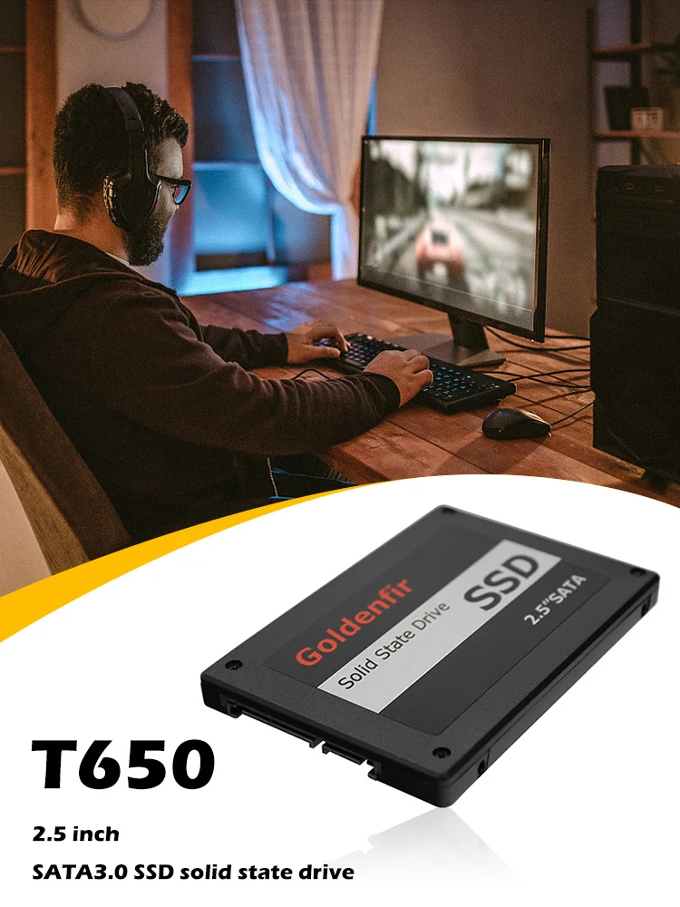

Goldenfir T650 2,5 дюйма SATA SSD SATA3.0 SSD 120 ГБ/240 ГБ/480 ГБ/960 ГБ/ТБ Внутренние твердотельные диски жесткий диск для ноутбука
