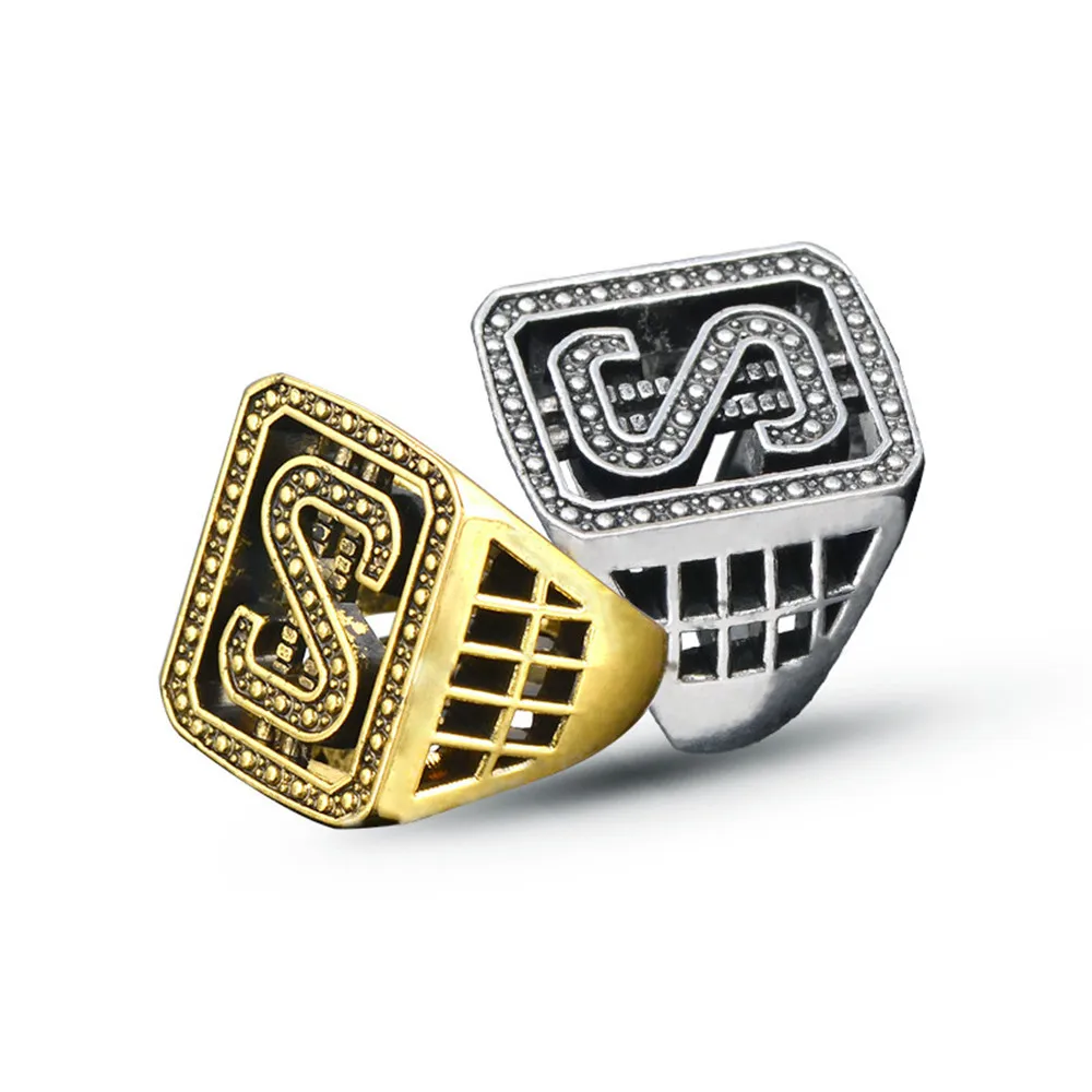 $ Доллар США знак полые моды волны ногтей письмо обручальные кольца соверен