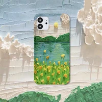 summer garden lake flowers oil painting cases for iphone 11 pro xs max phone case for iphone xr x 7 8 7 plus case silicone cover