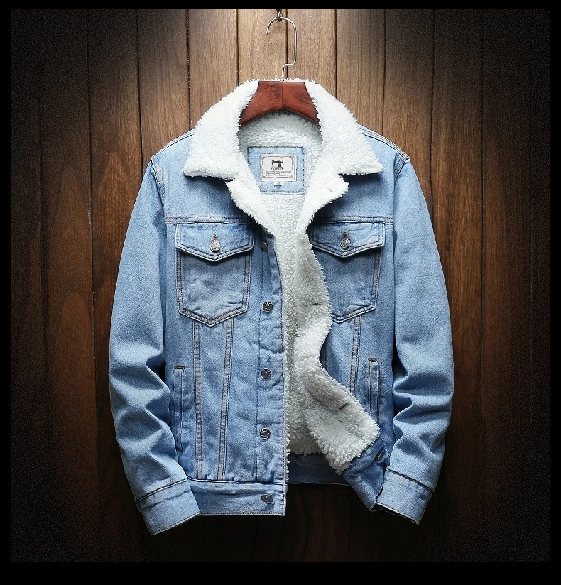 Light Blue Зимняя новая Толстая теплая Модная однотонная мужская Повседневная джинсовая куртка, Мужская шерстяная джинсовая куртка, большие размеры XXS-4XL - Цвет: Light Blue