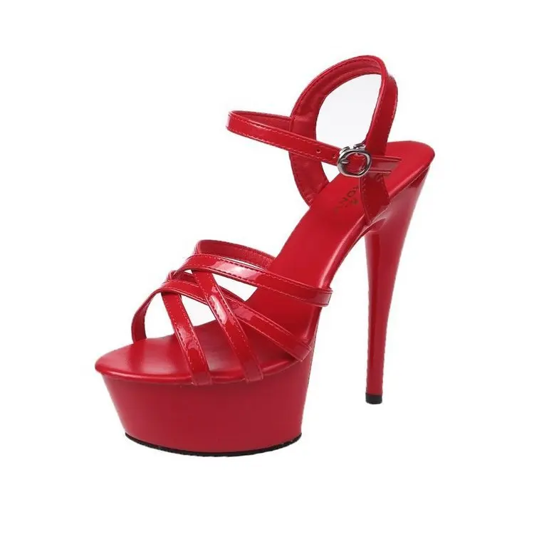 

Show artifact high heel shoes thin heel sexy black platform 15cm Hentian super high heel sandals women's summer