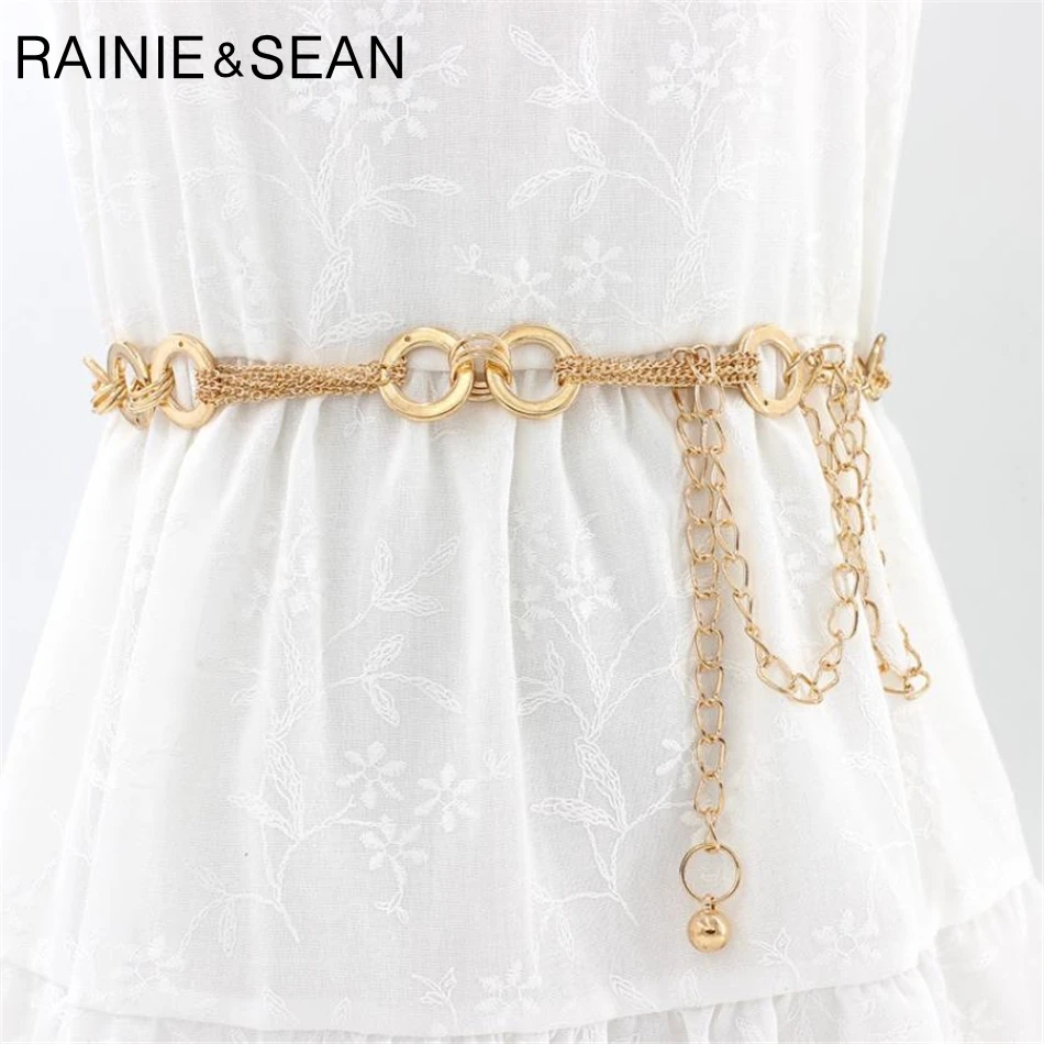 Женский ремень с тонкой цепочкой RAINIE SEAN золотой пояс металлической для свадебных