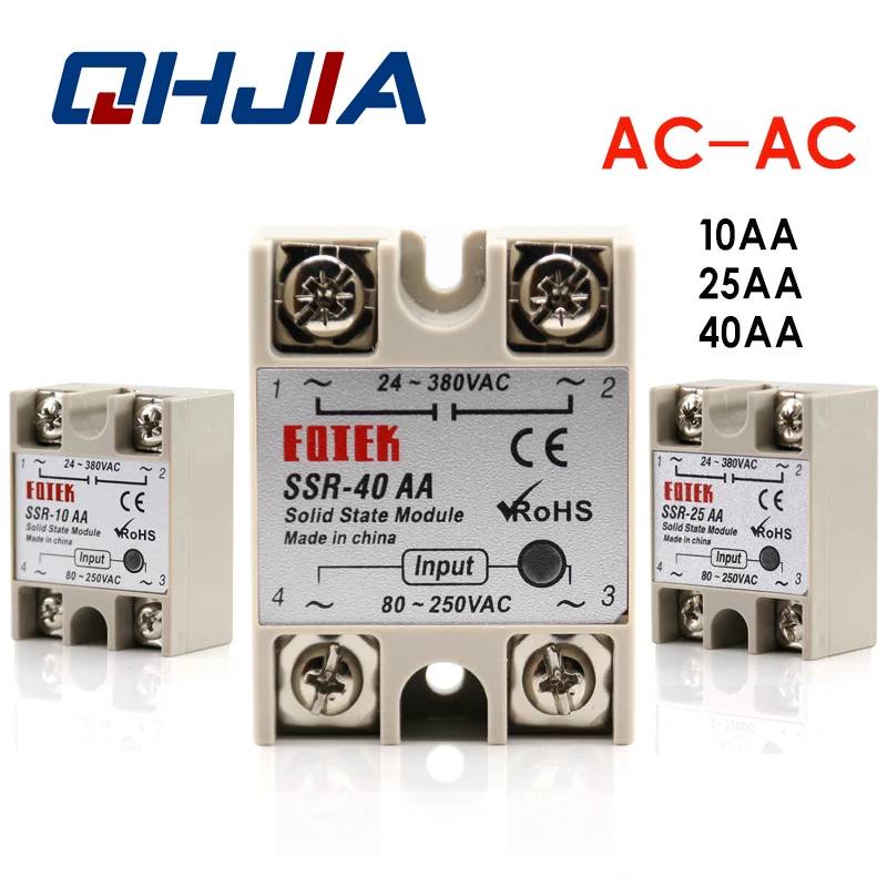 

Solid State Relay SSR-10AA SSR-25AA SSR-40AA AC Controlled AC Module 80-250V Input AC 24-380V AC Output High Quality