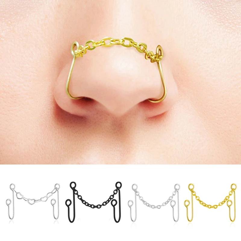 

Stainless Steel Geometric Nose Clip Western Style Jewelry Stylish Fake Nose Ring Universal Stylish Nose Chain Piercing Jewelry
