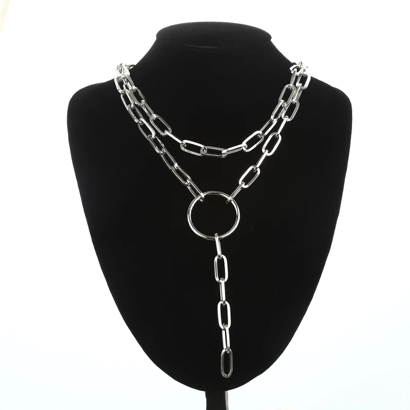

Punk chain necklace pendant necklace women multilayer choker metal padlock chains hip hop goth jewelry costume accessory