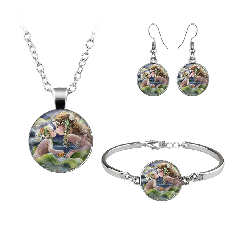 

Van Gogh Gustav Klimt Painting Jewelry Sets The Starry Night Glass Dome Earrings Necklace Bracelets For Women Vintage Jewellery