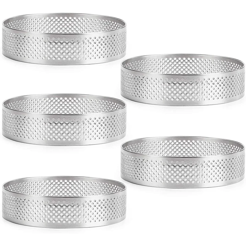 

6Pcs Circular Stainless Steel Tart Ring French Dessert Perforation Mold Mousse Fruit Pie Quiche Cake Cheese Baking Mould