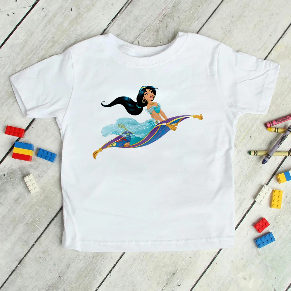 2021 Disney Aladdin Jasmine Princess Print Girl T-shirt Harajuku Summer Fashion Cartoon Short Sleeve Kids Clothes Dropship t-shirt kid dress	