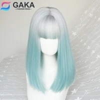 gaka womens lolita synthetic wigs with bang gradient green bob style for party or cosplay long false hair