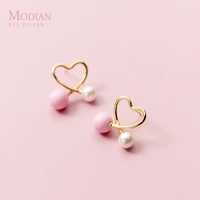 modian 100 925 sterling silver exquisite hearts balls stud earrings for women fashion sterling silver fine fashion jewelry