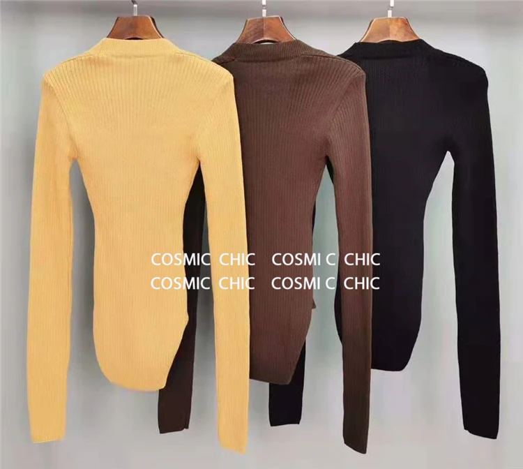 Cosmicchic Women Long Sleeve Knitted Wool Bodysuit Autumn Winter O Neck Sexy Bodycon Top Quality Party Club Solid Body