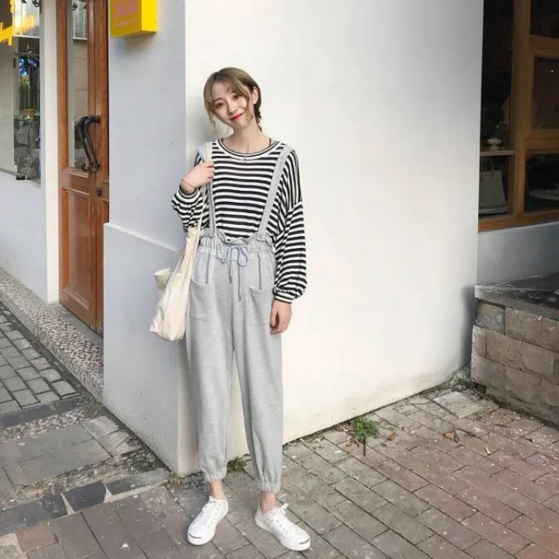 Jumpsuits Women Spring Sweet Ruffles Overalls Womens Sleeveless Knitted Ankle-length Harem Pants Rompers with Students Chic Ins | Женская