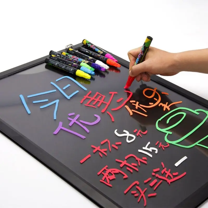 

8 цветов подсветка флуоресцентного Жидкий Мел маркер неоновые ручки для Светодиодный Письменная доска Стекло граффити для офиса