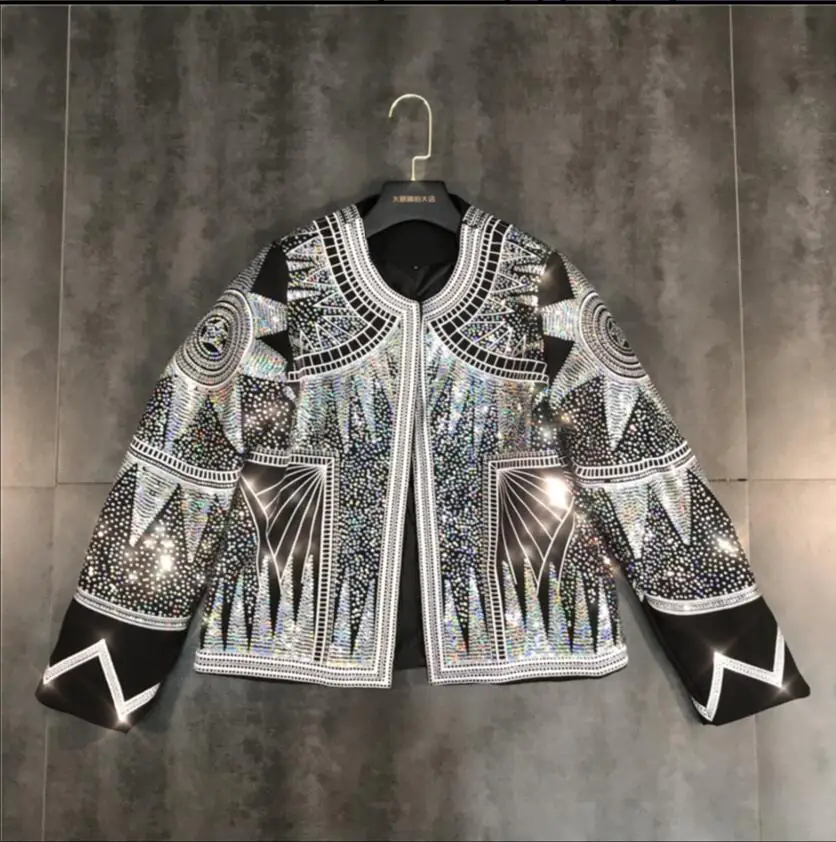 2019 Spring New Heavy Dazzling Brightly Star Abstract Sequins Embroidered Jacket Women's Streetwear Short Jackets Outwear | Женская
