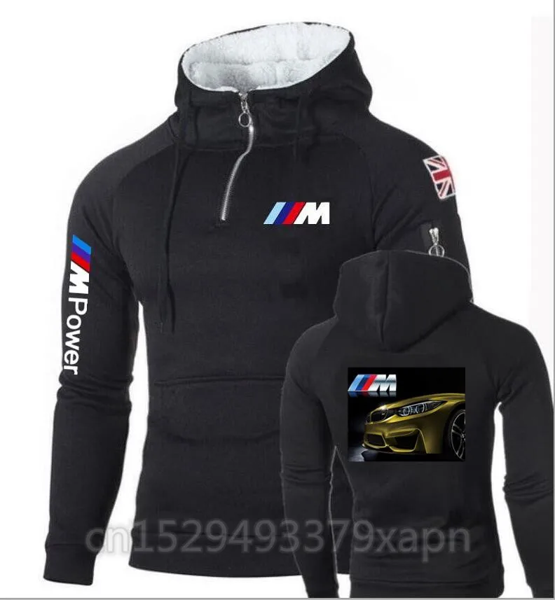 Флисовые толстовки с капюшоном изображением машины M power мужские логотипом M3 M4 M5