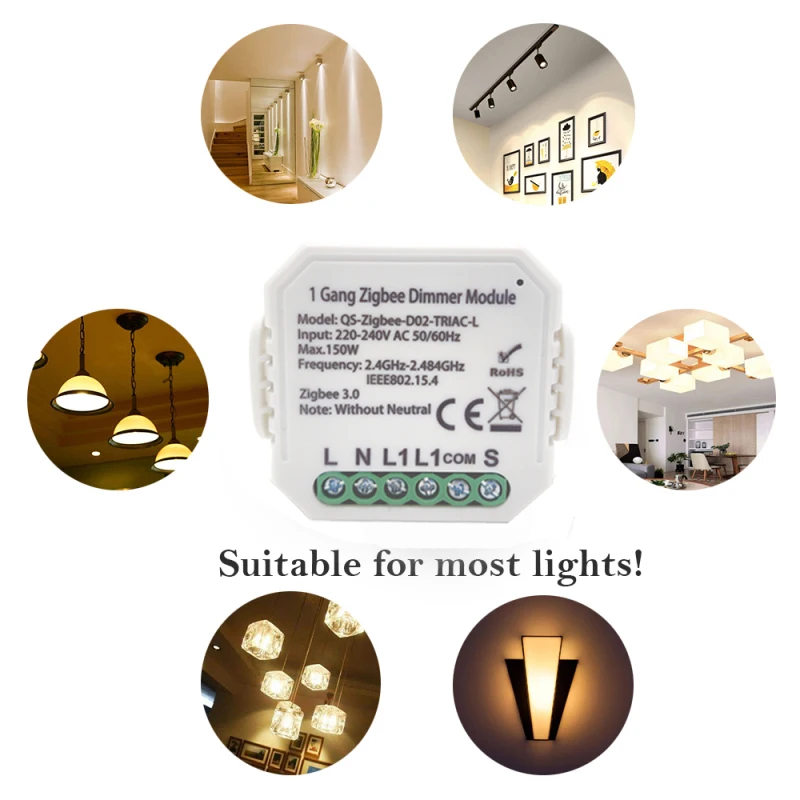 

Tuya Zigbee Smart Switch Module No Neutral 220V-240V 2 Way Wireless Light Switch Compatible with Alexa Google Home Dropshopping