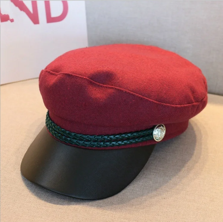 Модная шапка из искусственной кожи сезон осень-зима шерстяная Матросская для