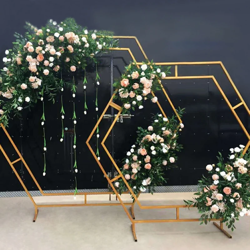 

Wedding Props Double-sided Hexagonal Arch Wedding Diamond Wrought Iron Arch Shelf Stage Decoration Decoration Background Frame