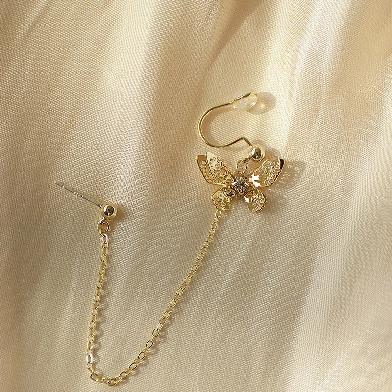 

Vintage Exquisite 14k Real Gold Jewelry Butterfly Shape Single Earrings for Women Luxury Stud S925 Silver Needle Party Hot Gift