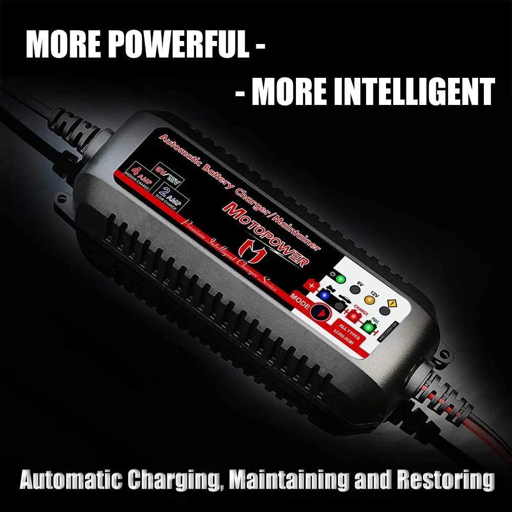 motopower mp00207 6v 12v 4amp fully automatic smart battery charger maintainer rescure for all types lead acid batteries of ca free global shipping