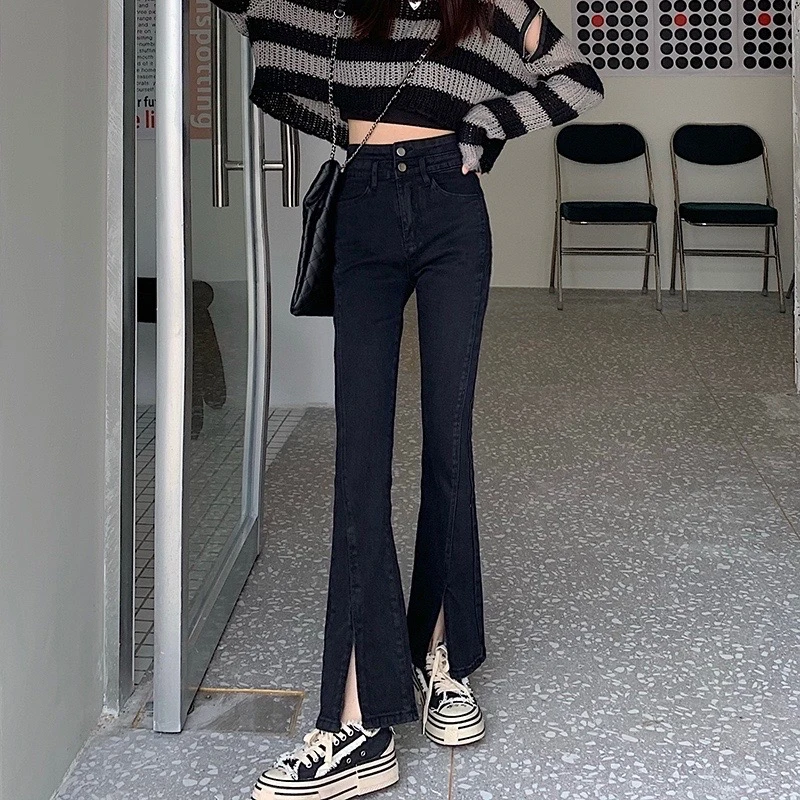 

Новые французские ретро-брюки с завышенной талией на осень и зиму, стройнящие, для отдыха, прямые, с раздвоенным микро-Рогом, ковбойские брюк...