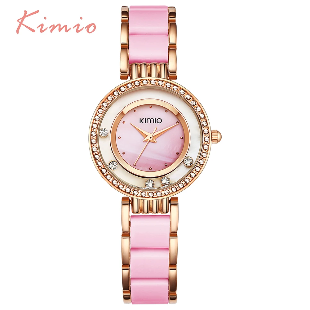 Pink Gold KIMIO жемчужные весы со стразами роликовый браслет женские часы брендовые Роскошные модные женские часы женские кварцевые часы - Цвет: Pink Gold