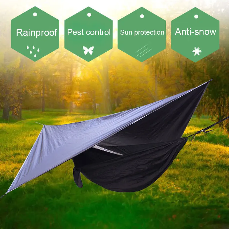 

Newly Camping Mesh Hammock Canopy Hanging Double Hammock with Mosquito Net and Rain Fly Tarp Outdoor Portable Hammocks