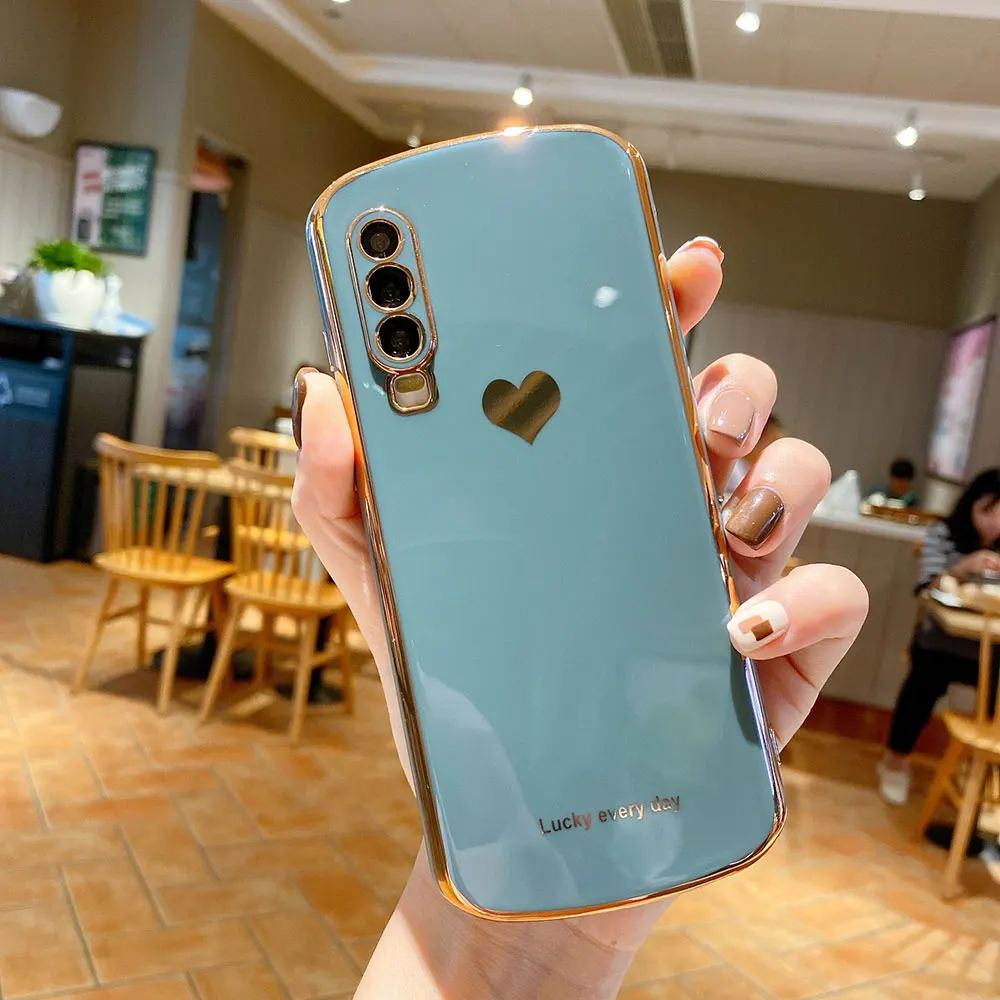 Boucho Mạ Điện Hình Bầu Dục Dành Cho Huawei Honor 30 P30 P40 Giao Phối 30 Pro Nova 7 SE Cao Cấp Màu Trơn họa Tiết Trái Tim Bìa Mềm cute phone cases huawei