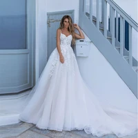 verngo spaghetti straps a line wedding dress 2021 blush pink color wedding gowns lace applique tulle bride dress elegant vestido