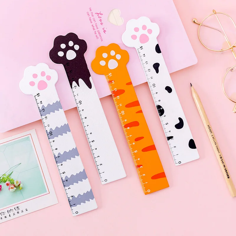 

15cm cartoon creative animal cat claw wooden ruler student multifunctional measurement drawing ruler promotional gift stationery