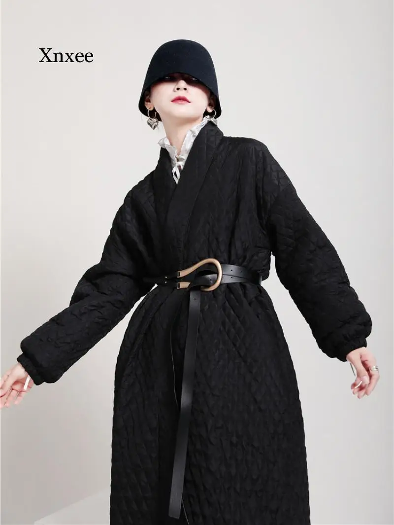 

Русская зимняя женская куртка с хлопковой подкладкой, свободная парка с разрезом сзади, длинное черное пальто с карманами, одежда