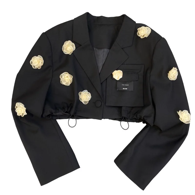 

Женские блейзеры и куртки, элегантные блейзеры с длинными рукавами и лацканами, модные костюмы с трехмерными маленькими цветами, 2021