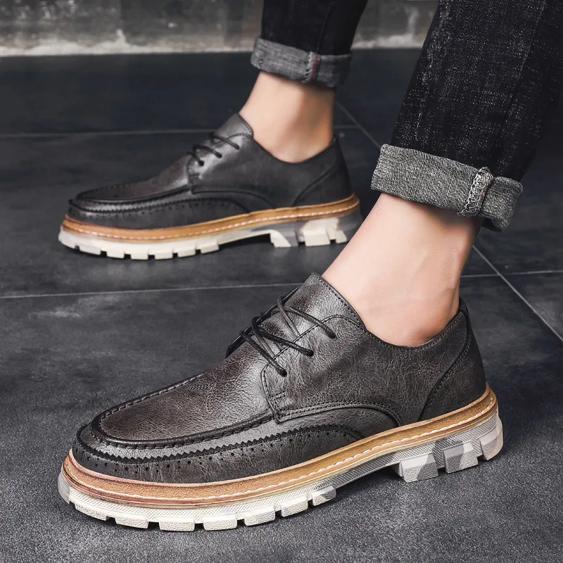Мужские кожаные кроссовки Мужская Уличная Повседневная Обувь На Шнуровке Модные
