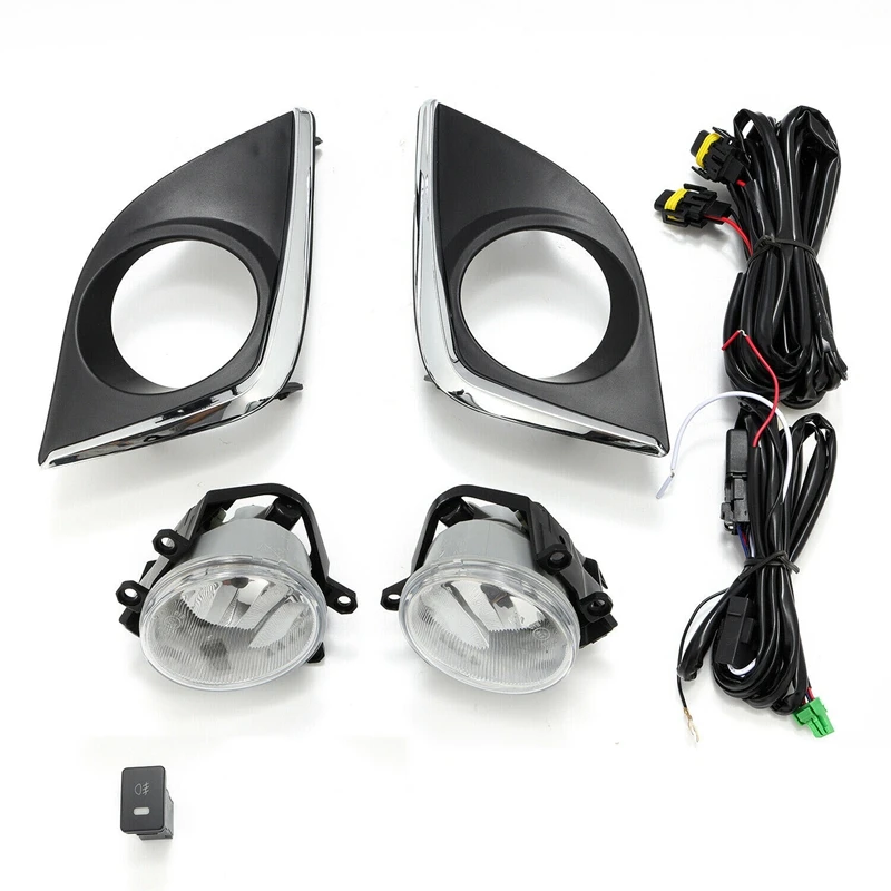 

NEW-Car Front Bumper Clear Driving Fog Lights Lamps+Wirings+Silver Bezel for 2014-2017 Toyota Corolla Accessories
