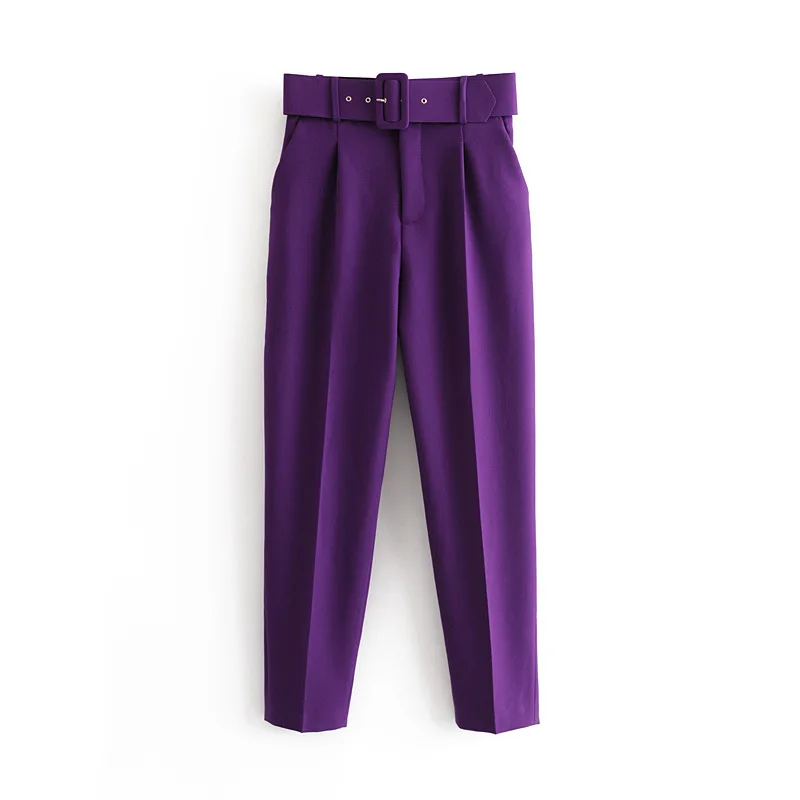 

New Womens Wine red Suit Pants Trousers high waist Spring zora Pants purple formal Pants Streetwear zoravicky Capris 2021