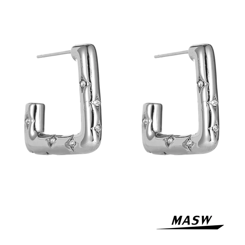 

MASW Original Design Square Earrings Hot Sale Geometric Brass Metal Shiny AAA Zircon Fashion Women Earrings Trendy Jewelry