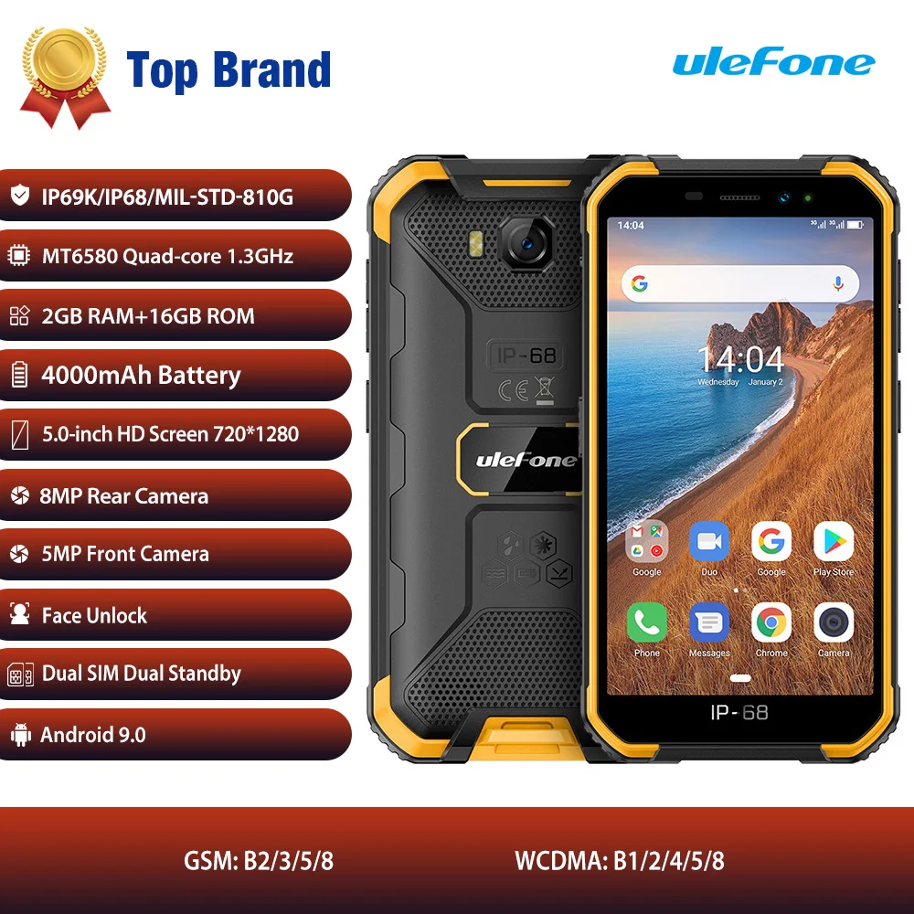 Ulefone Armor X6 IP68 Водонепроницаемый Прочный Смартфон 2 ГБ +16 Android 9 0 4000 мАч Face ID 8MP