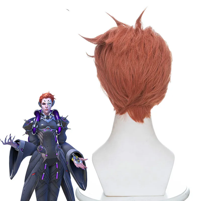 33 см игра OW Overwatch Moira Косплей Короткие термостойкие синтетические парики для волос+ шапочка для парика