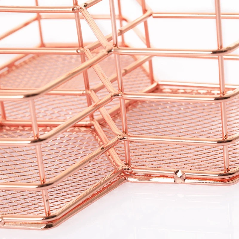 

1 Pcs Pen Cup Holder for Desk Tidy Hexagon Iron Hollow Organizer & 1 Pcs Acrylic Rose Gold Self-Stick Note Pad Holders