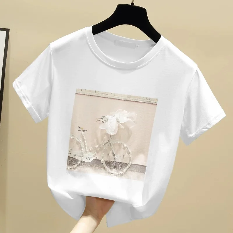 

Women white Cotton Fashion Cotton Ladies Tee Shirt Short Sleeve Tops Tee Shirt