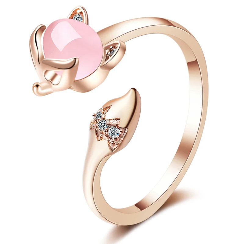 

Pink Synthetic Opal Cubic Zirconia Fox Rose Gold Color 925 Sterling Silver Ring For Women Korean Index Finger Ring Jewelry Gift